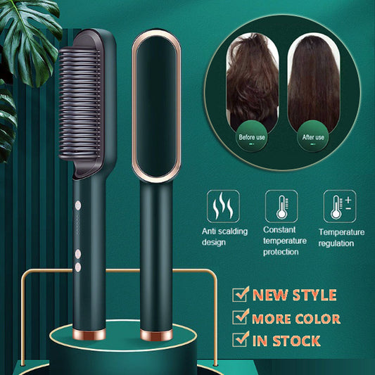 2-in-1 Hair Straightener & Hot Comb – Curling & Styling Brush
