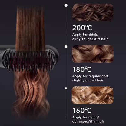 2-in-1 Wireless Hair Straightener Brush – Fast Heating & Portable