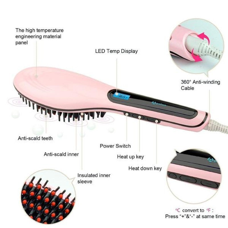 Paddle Brush Hair Straightener – Fast Heating & Anti-Frizz Styling