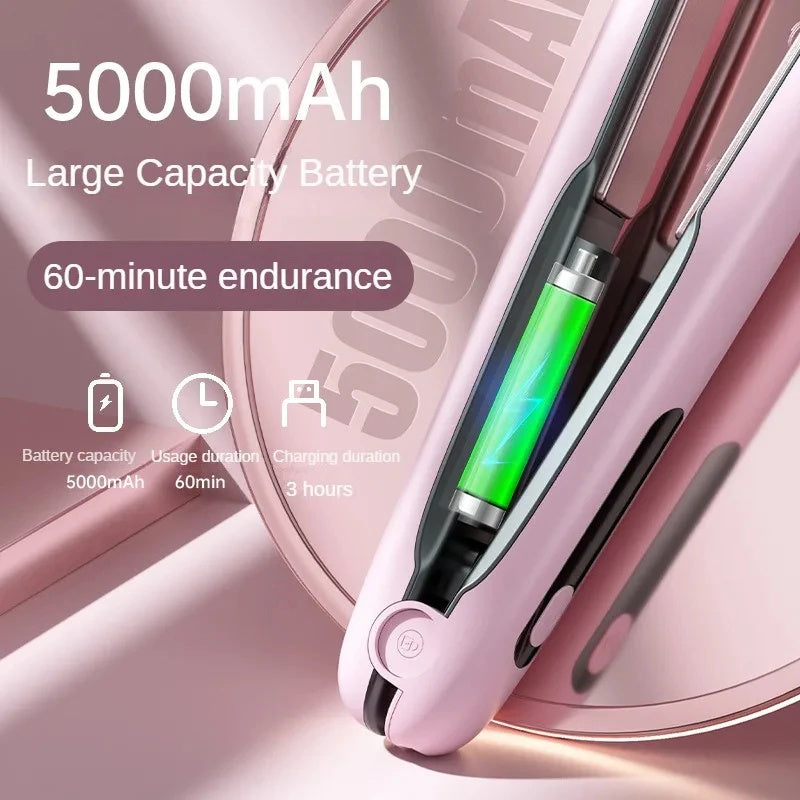 Portable Wireless Hair Straightener & Curler – 2-in-1 USB Rechargeable