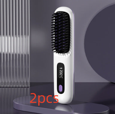 2-in-1 Wireless Hair Straightener Brush – Fast Heating & Portable
