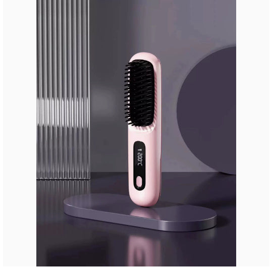 2-in-1 Wireless Hair Straightener Brush – Fast Heating & Portable