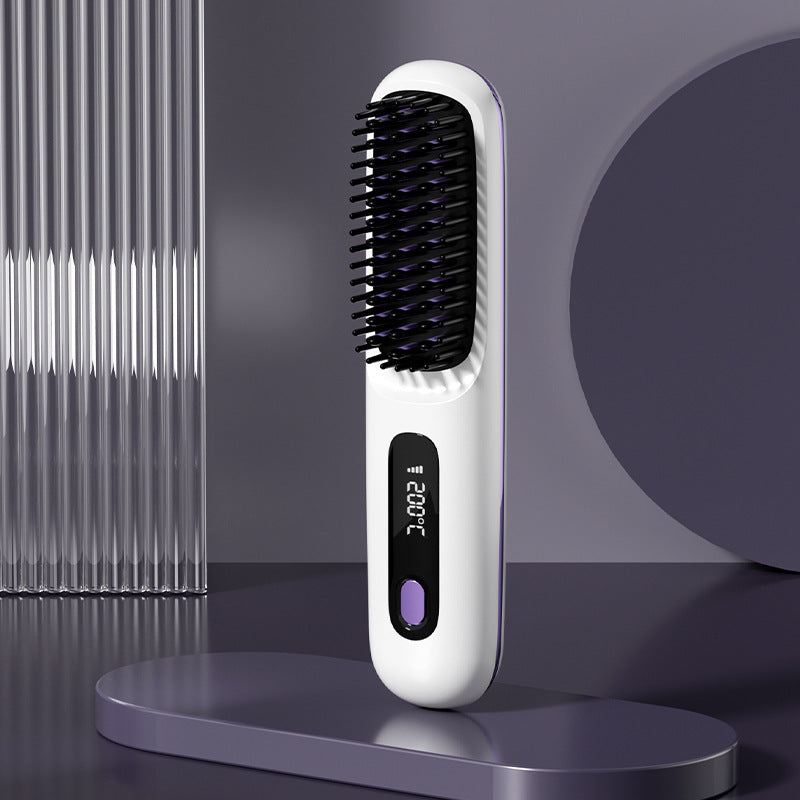 2-in-1 Wireless Hair Straightener Brush – Fast Heating & Portable
