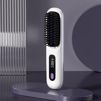 2-in-1 Wireless Hair Straightener Brush – Fast Heating & Portable