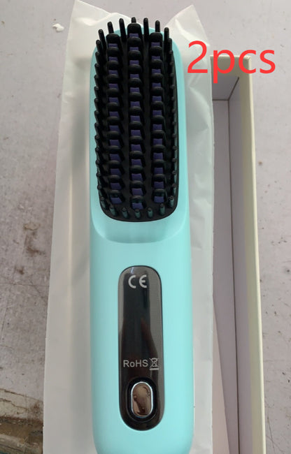 2-in-1 Wireless Hair Straightener Brush – Fast Heating & Portable
