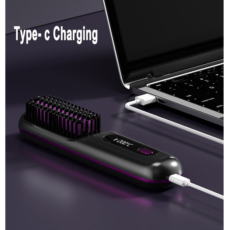 2-in-1 Wireless Hair Straightener Brush – Fast Heating & Portable