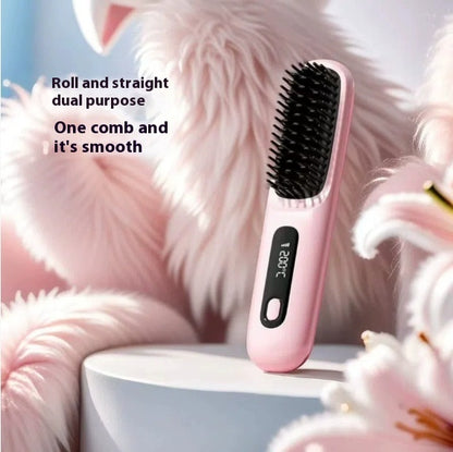 2-in-1 Wireless Hair Straightener Brush – Fast Heating & Portable