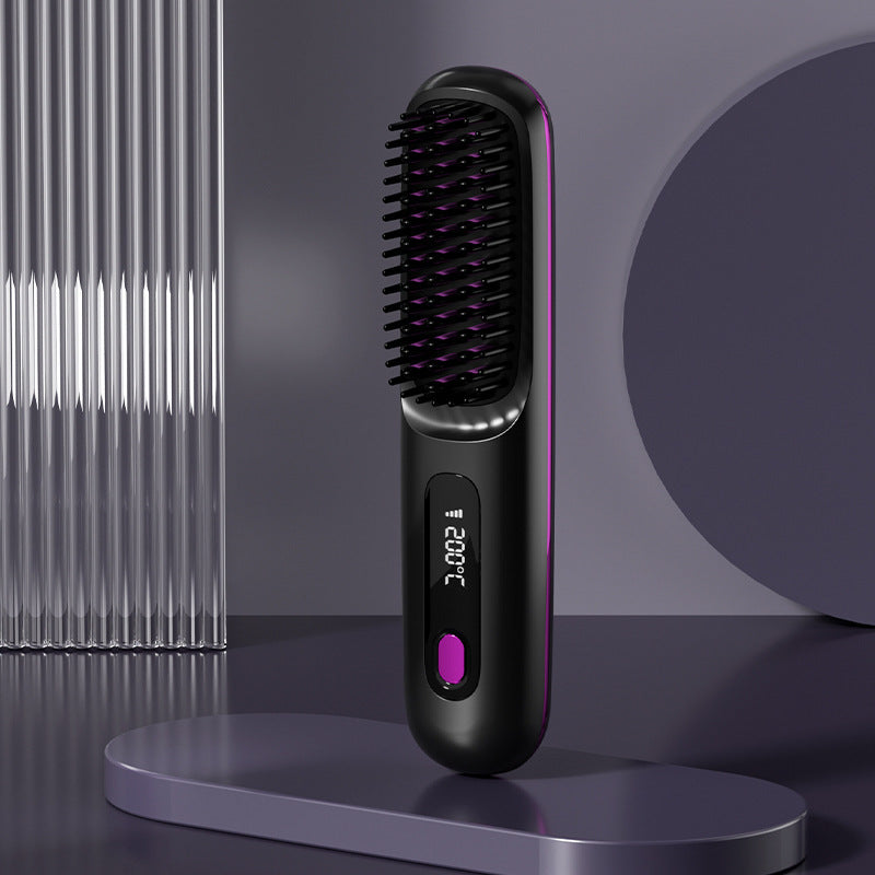 2-in-1 Wireless Hair Straightener Brush – Fast Heating & Portable