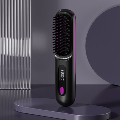 2-in-1 Wireless Hair Straightener Brush – Fast Heating & Portable