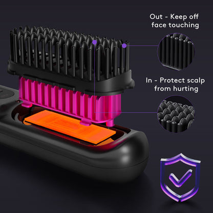 2-in-1 Wireless Hair Straightener Brush – Fast Heating & Portable