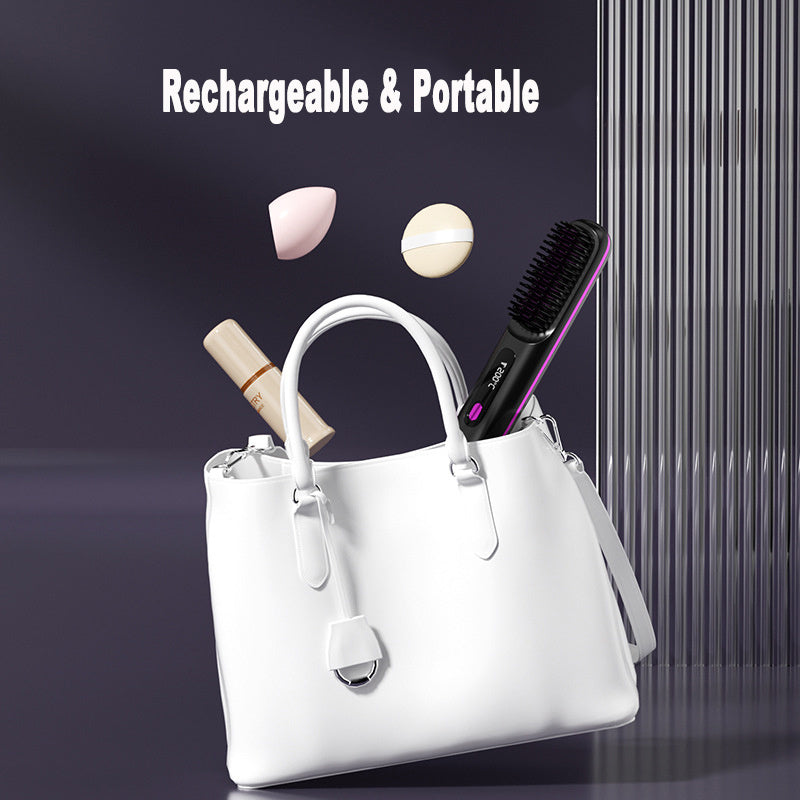 2-in-1 Wireless Hair Straightener Brush – Fast Heating & Portable