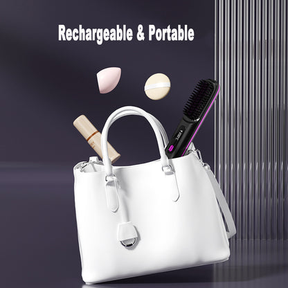 2-in-1 Wireless Hair Straightener Brush – Fast Heating & Portable
