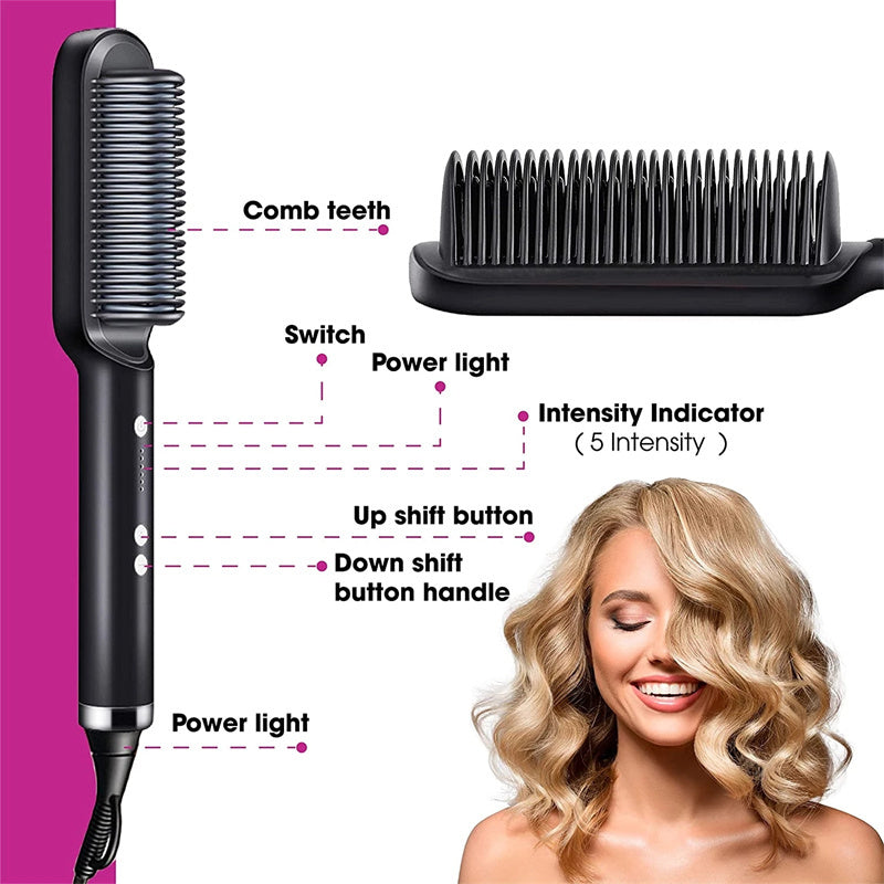 2-in-1 Hair Straightener & Hot Comb – Curling & Styling Brush
