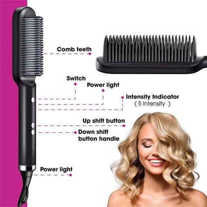 2-in-1 Hair Straightener & Hot Comb – Curling & Styling Brush