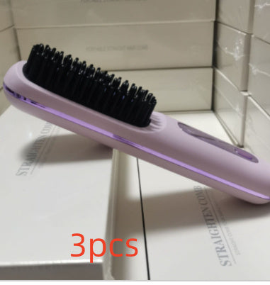 2-in-1 Wireless Hair Straightener Brush – Fast Heating & Portable