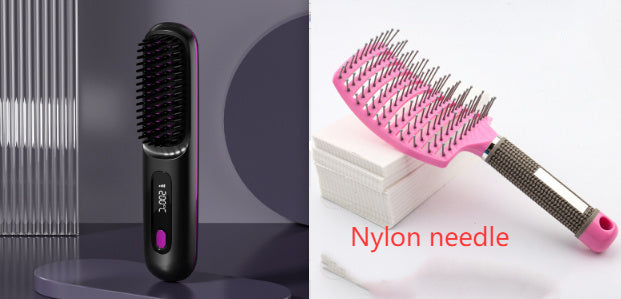2-in-1 Wireless Hair Straightener Brush – Fast Heating & Portable