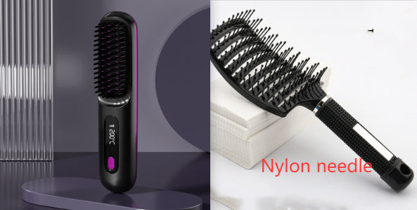 2-in-1 Wireless Hair Straightener Brush – Fast Heating & Portable