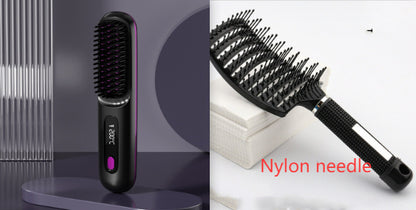 2-in-1 Wireless Hair Straightener Brush – Fast Heating & Portable