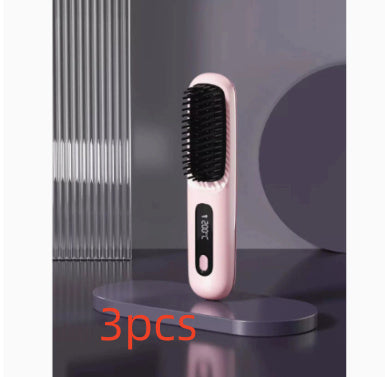 2-in-1 Wireless Hair Straightener Brush – Fast Heating & Portable