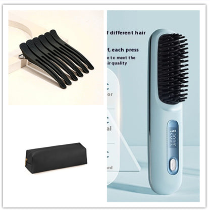 2-in-1 Wireless Hair Straightener Brush – Fast Heating & Portable
