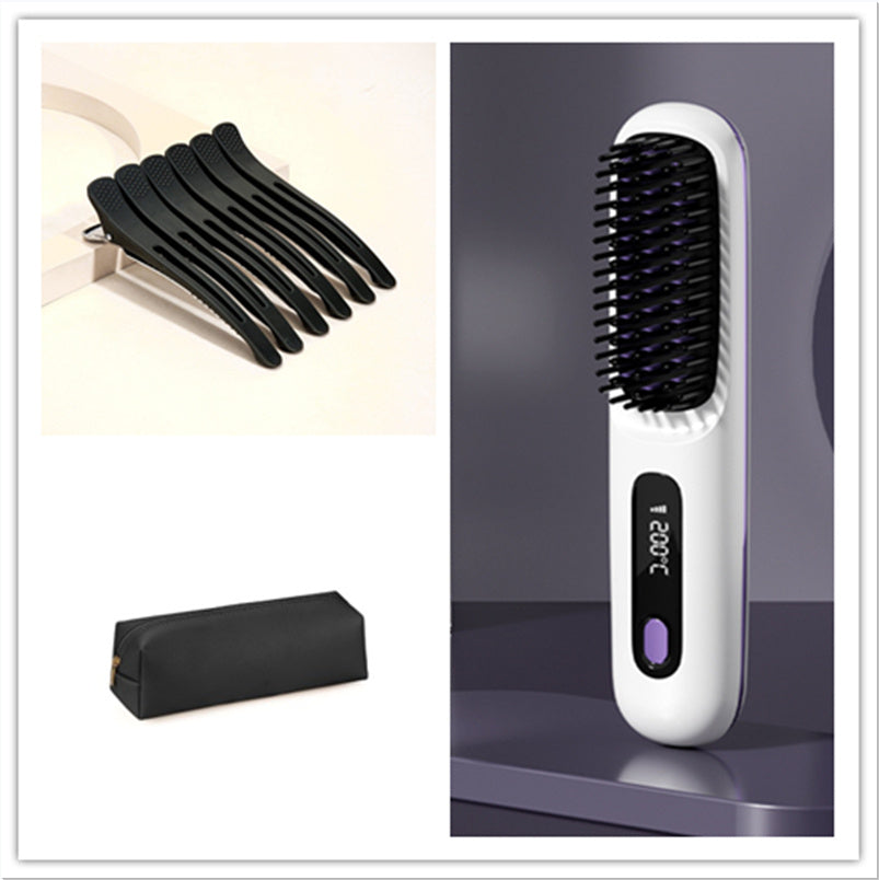 2-in-1 Wireless Hair Straightener Brush – Fast Heating & Portable