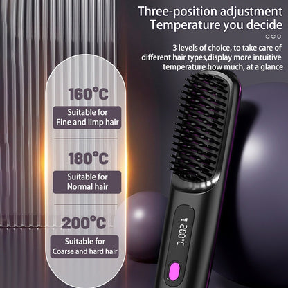 2-in-1 Wireless Hair Straightener Brush – Fast Heating & Portable