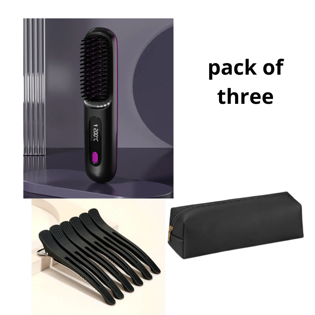 2-in-1 Wireless Hair Straightener Brush – Fast Heating & Portable
